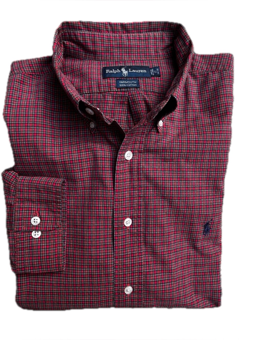 Ralph Lauren Men’s Red Plaid Button-Down Shirt Size 17 Neck/Sleeve 34/35